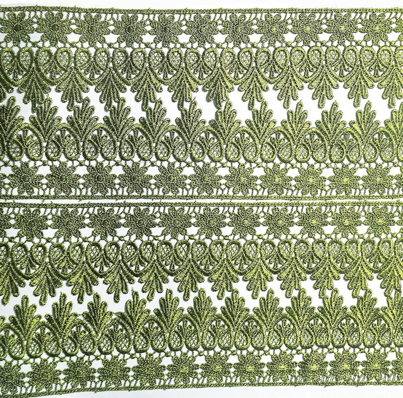 DKKUAYANGUP (Olive Green Floral Lace Trim - 5 Yards, 9cm Wide | Wedding Dress Embellishment, Gift Packaging, Party Decor | DIY Sewing & Craft Supplies - Image 5